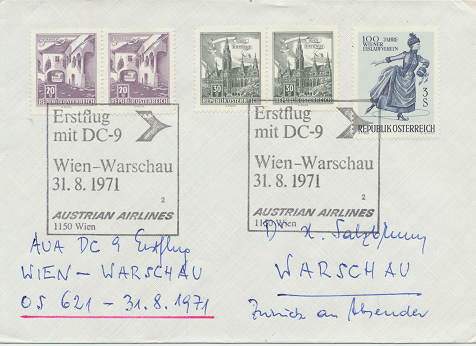 Erstflug Aua DC-9 Wien - Warschau 31.8.1971