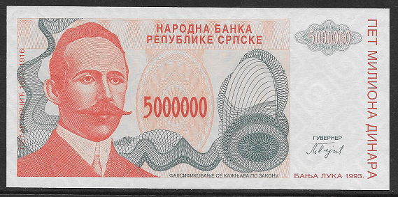 Bosnien Herzogowina- 5 000 000 Dinara 1993 UNC - Pick Nr.156