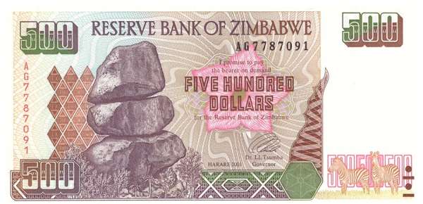 SIMBABWE / ZIMBABWE – 500 Dollars 2001 UNC Pick-11a