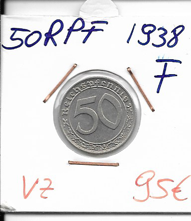 50 RPF Reichspfennig 1938 F