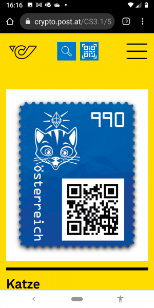Crypto Stamp 4 - Katze Blau / 4 Cats blue crypto stamp edition Postfrisch
