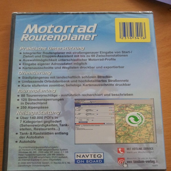 Motorrad Routenplaner Tandem Verlag Dvd-Rom