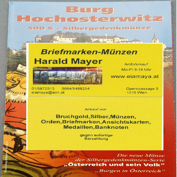 Burg Hochosterwitz 2000 500 Schilling Silber - nur Flyer Folder
