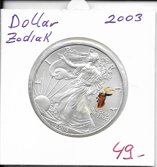 1 Dollar 2003 Silber Eagle Unze Coloriert Zodiak Sternzeichen Ziege