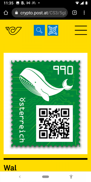 Crypto Stamp 3 - Wal Grün / 3 crypto stamp green edition Postfrisch