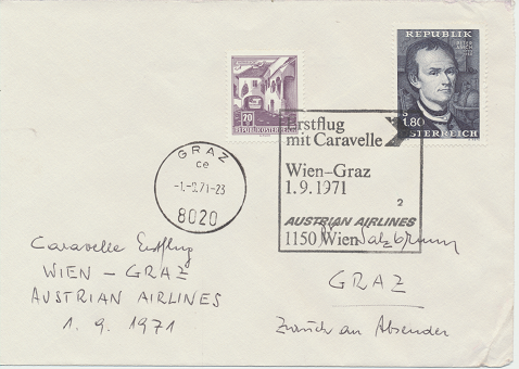 Caravelle Erstflug Aua Wien - Graz 1.9.1971