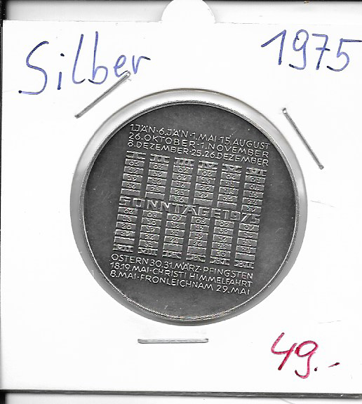 1975 Kalendermedaille Jahresregent Silber Österreichische Eisen und Stahlwerke Alpine Montan AG