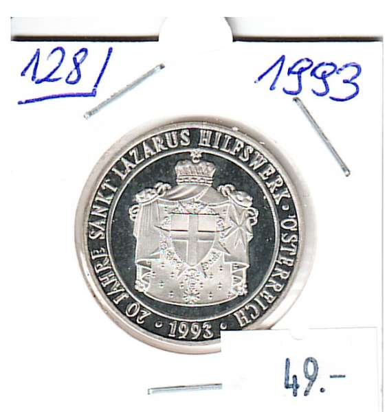 Nr. 128 Stankt Lazarus Hilfswerk Österreich 1993 Casinos Austria Silber Casino Jeton-Copy