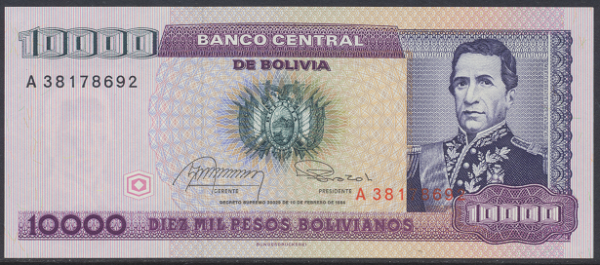 Bolivia- 10000 Bolivianos 1987 UNC - Pick Nr.195
