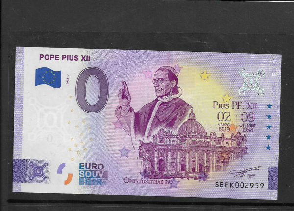 Papst Pius XII Pope Pius XII 0 Euro Schein 2022-7 Italien