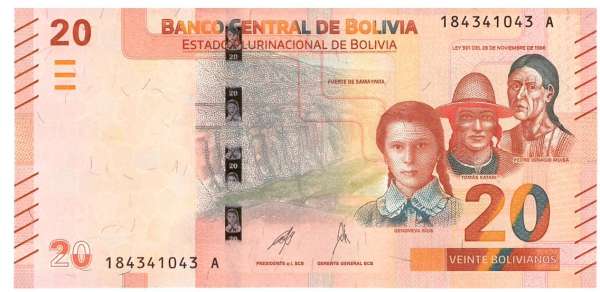 Bolivien / Bolivia P.249 20 Bolivianos (2018)
