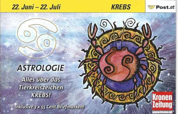 Astrologie Krebs Postkartenheft mit 3 Marken 2007