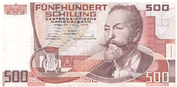 500 Schilling 1.7.1985 Otto Wagner gebraucht Nr: F 619393 J Pick 151 ANK 286