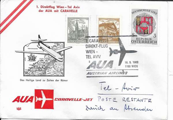 1 Caravelle Direktflug AUA Wien-Tel Aviv 18.05.1968