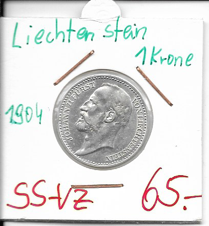 1 Krone 1904 Johann II Fürst von Liechtenstein Silber