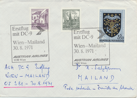 Erstflug Aua DC-9 Wien - Mailand 30.8.1971