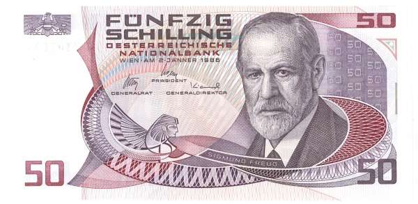 50 Schilling 2.1.1986 Sigmund Freud Erh.unc L730782J Ank. Nr. 288 Pick 149