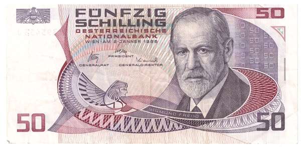 50 Schilling 2.1.1986 Sigmund Freud N395453J Gebraucht Ank Nr.288 Pick 149
