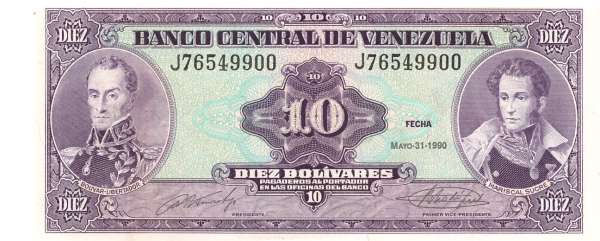 Venezuela – 10 Bolivares 1990, (P.061b) Erh. UNC