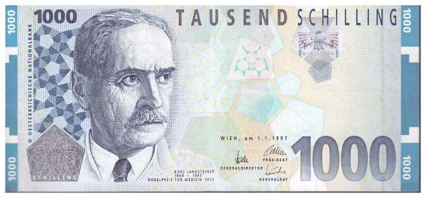 1000 Schilling 1.1.1997 Karl Landsteiner Ank.292 NR: AE 112421 A Pick 152