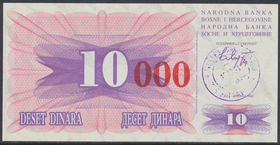 Bosnien Herzogowina- 10 000 Dinara 15.10.1993 unc - Pick Nr.53b Rot