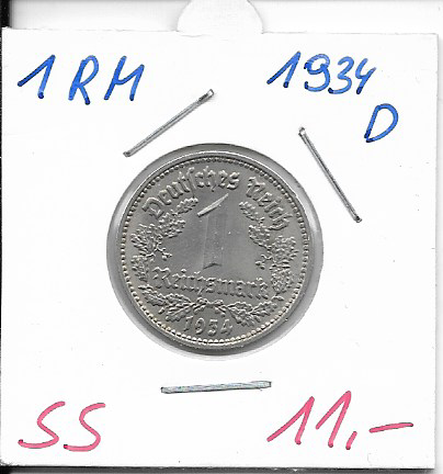 1 RM Reichsmark 1934 D Nickel
