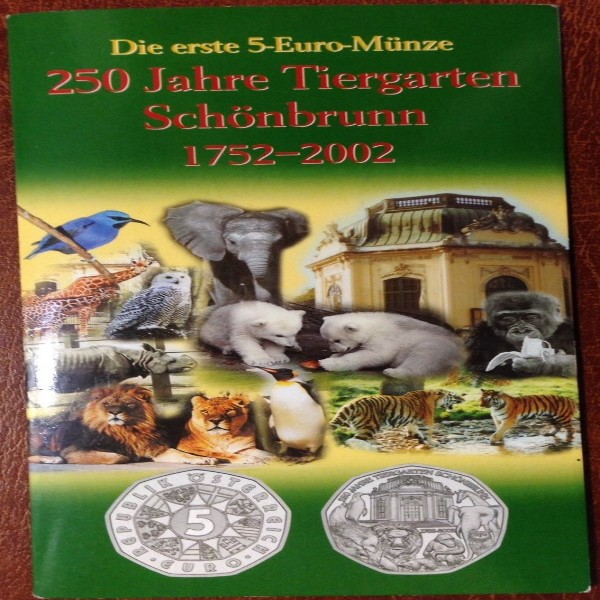 5 Euro 2002 Silber Ag 250 Jahre Tiergarten Schönbrunn HGH Blister ANK Nr.1b