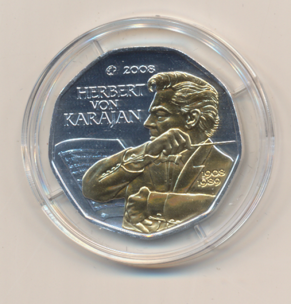 5 Euro 2008 100 Geburtstag Herbert von Karajan 5 Euro Premiumausgabe 24 Karat Teilvergoldet Silber