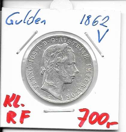 1 Gulden Fl 1862 V Silber Franz Joseph I kleiner Randfehler