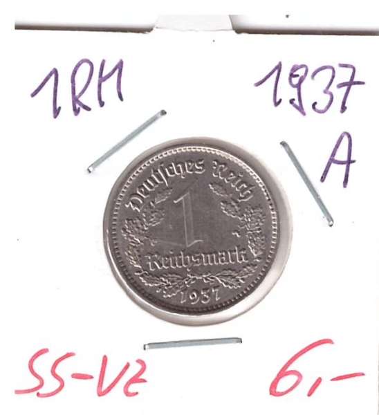 1 RM Reichsmark 1937 A Nickel