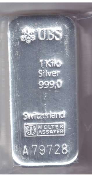 1 Kilo 1000 Gramm Silber Barren UBS 999,0 Fein Sxitzerland