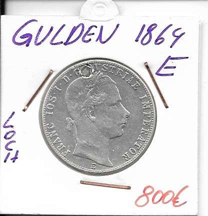 1 Gulden Fl 1864 E Silber Franz Joseph I Loch repariert