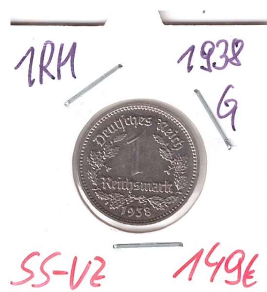 1 RM Reichsmark 1938 G Nickel