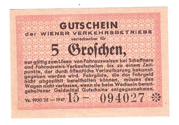 5 Groschen 1947 Wiener Verkehrsbetriebe NG4 Nr.15-094027