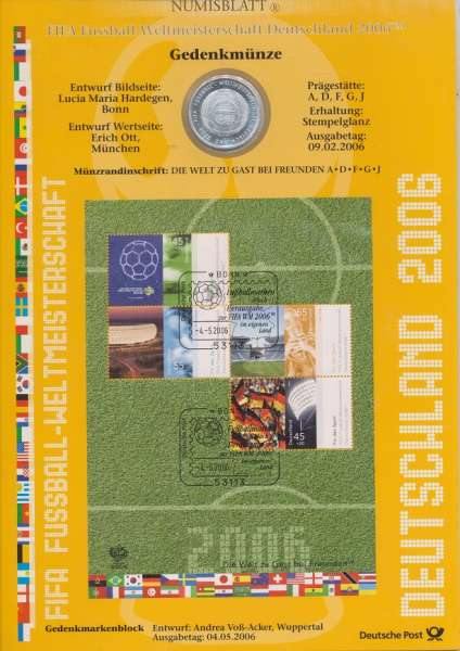 Numisblatt Deutschland 2006/ "FIFA Fussball WM Deutschland 2006" mit 10€ Silbermünze Gedenkmünze