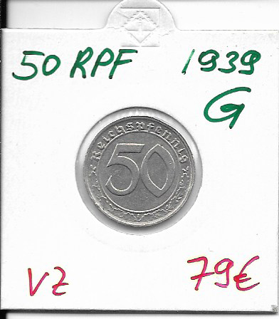 50 RPF Reichspfennig 1939 G