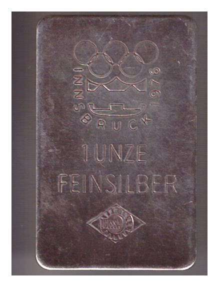31,1 Gramm 1 UNZE Silber Barren Ögussa Olypiade Innsbruck 1976