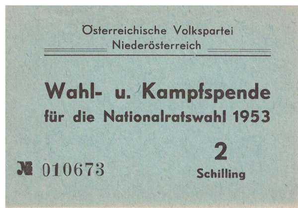 Wahl und Kampfspende Nationalratswahl 1953 2 Schilling ÖVP Niederösterreich