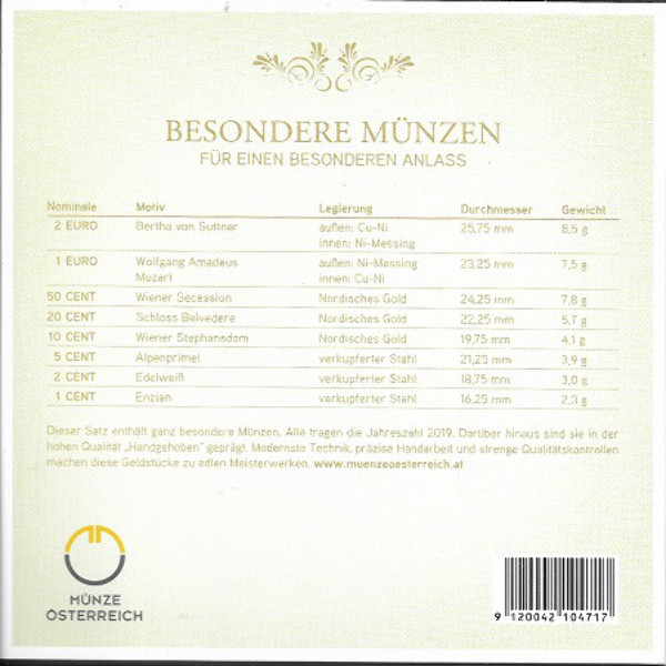 2019 Babysatz Euro Kursmünzensatz KMS Mintset Österreich
