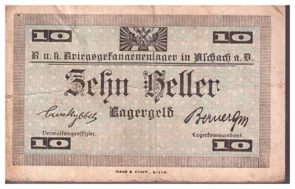 10 Heller Lagergeld im Kriegsgefangenenlager Aschach a.d. Donau