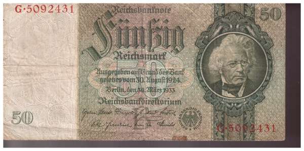50 Reichsmark 30.3.1933 Wz. Kopf Hansemann Ank.231