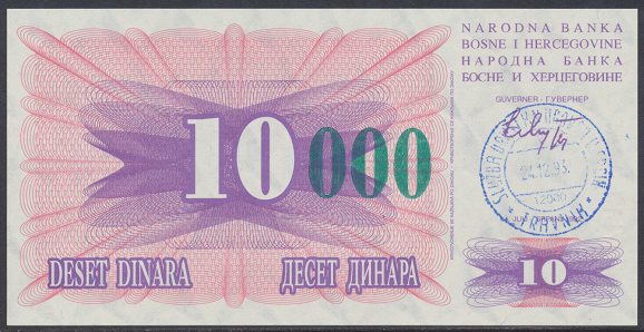Bosnien Herzogowina- 10 000 Dinara 24.12.1993 unc - Pick Nr.53c Grün