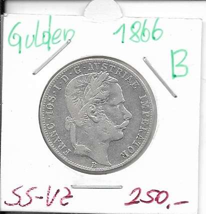 1 Gulden Fl 1866 B Silber Franz Joseph I
