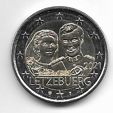 2 Euro Luxemburg 2021 40. Hochzeitstag Großherzogliches Paar Relief