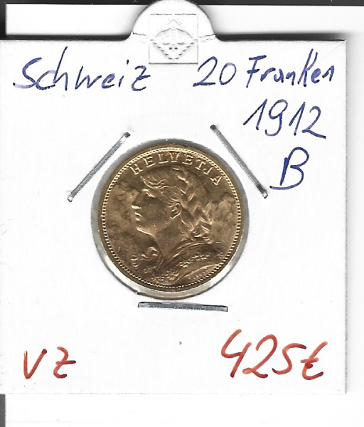 20 Franken 1912 B Vreneli Schweiz Gold