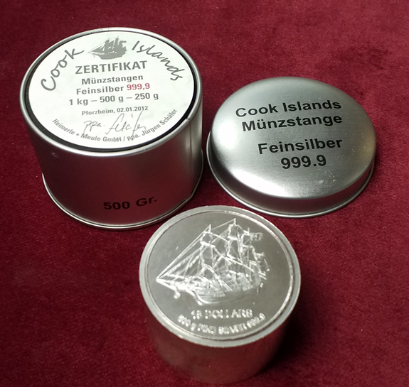 Cook Islands 15 Dollars 2012 Bounty 1/2 Kilo Silberstange