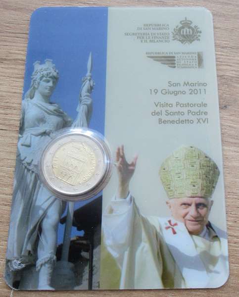 2 Euro 2011 Kursmünze Besuch Papst Benedikt XVI. Coincard San Marino