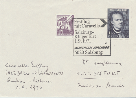 Caravelle Erstflug Aua Salzburg - Klagenfurt 1.9.1971