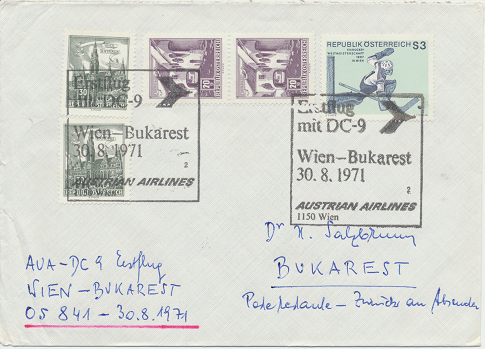 Erstflug Aua DC-9 Wien - Bukarest 30.8.1971