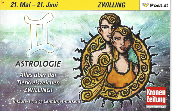 Astrologie Zwilling Postkartenheft mit 3 Marken 2007